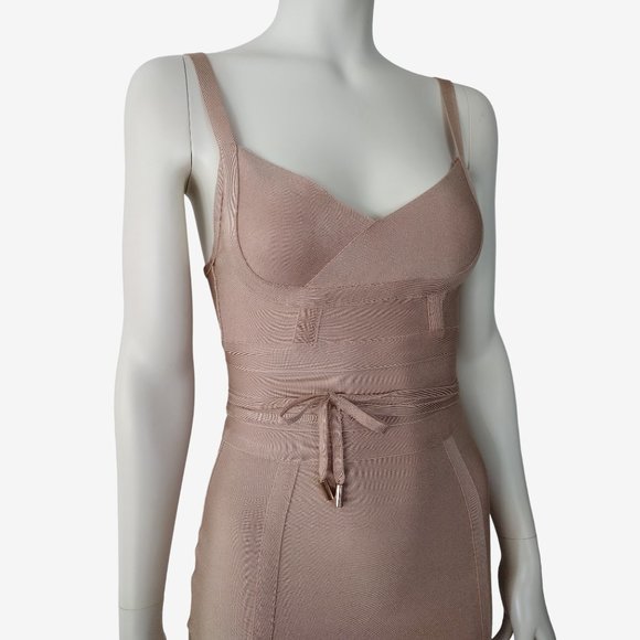Fashion Nova Nude String Belt Sweetheart Neck Bodycon Bandage Dress - Picture 6 of 14